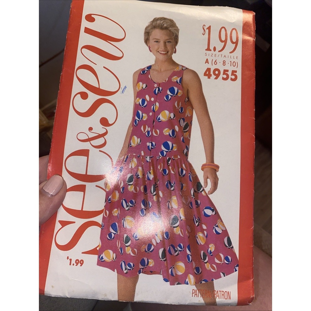 Vintage 1990 Butterick See & Sew Dress Pattern 4955 Size 6-10 Uncut